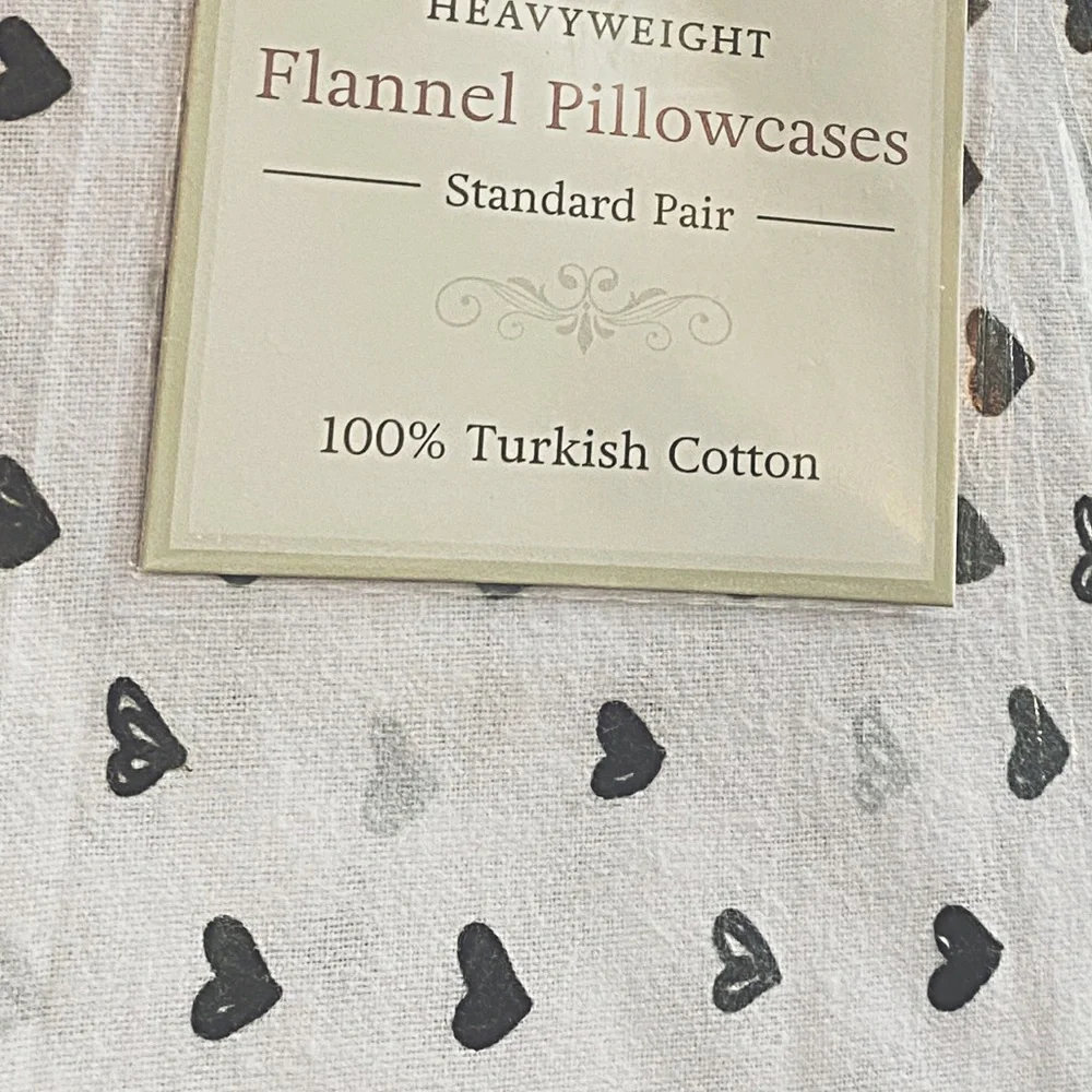 Standard Flannel Pillowcases - Black & White Rainbows/Hearts - Turkish Cotton